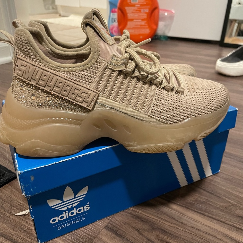 Steve Madden Maxima sneakers tan gold glitter rhinestones